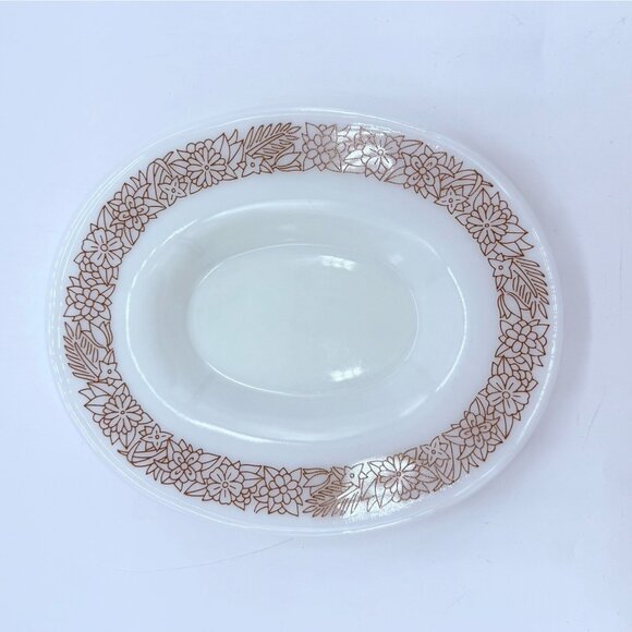 Vintage Pyrex Woodland Gravy Boat Saucer Woodland Brown Pattern #402 USA - Picture 2 of 8